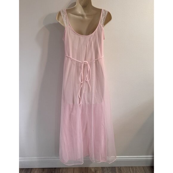 Vtg 50s 60s Nightgown Robe Set M Slip Chiffon Lace Satin Peignor Pink Lingerie - Picture 6 of 13
